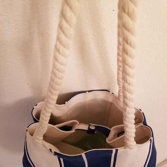 1153B NEW Lancome Authentic Blue White Canvas Tote - Picture 3 of 15